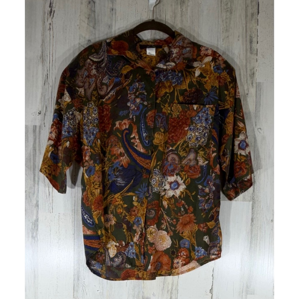Clothes Circuit Blouse Large Olive Green Floral Paisley Vintage 90s Earthy Boho